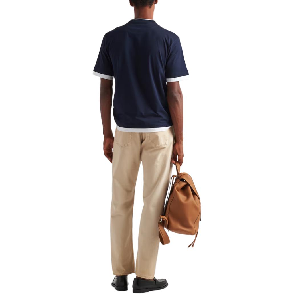 Lookbook 普拉达海军蓝宽松款Logo圆领T恤 UJN912-11CD-F0124-S-OOO