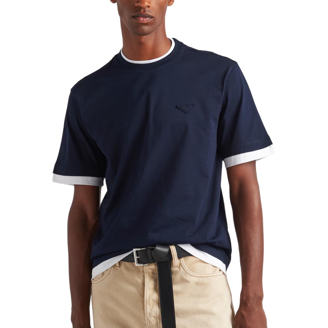 Shop 普拉达海军蓝宽松款Logo圆领T恤 UJN912-11CD-F0124-S-OOO