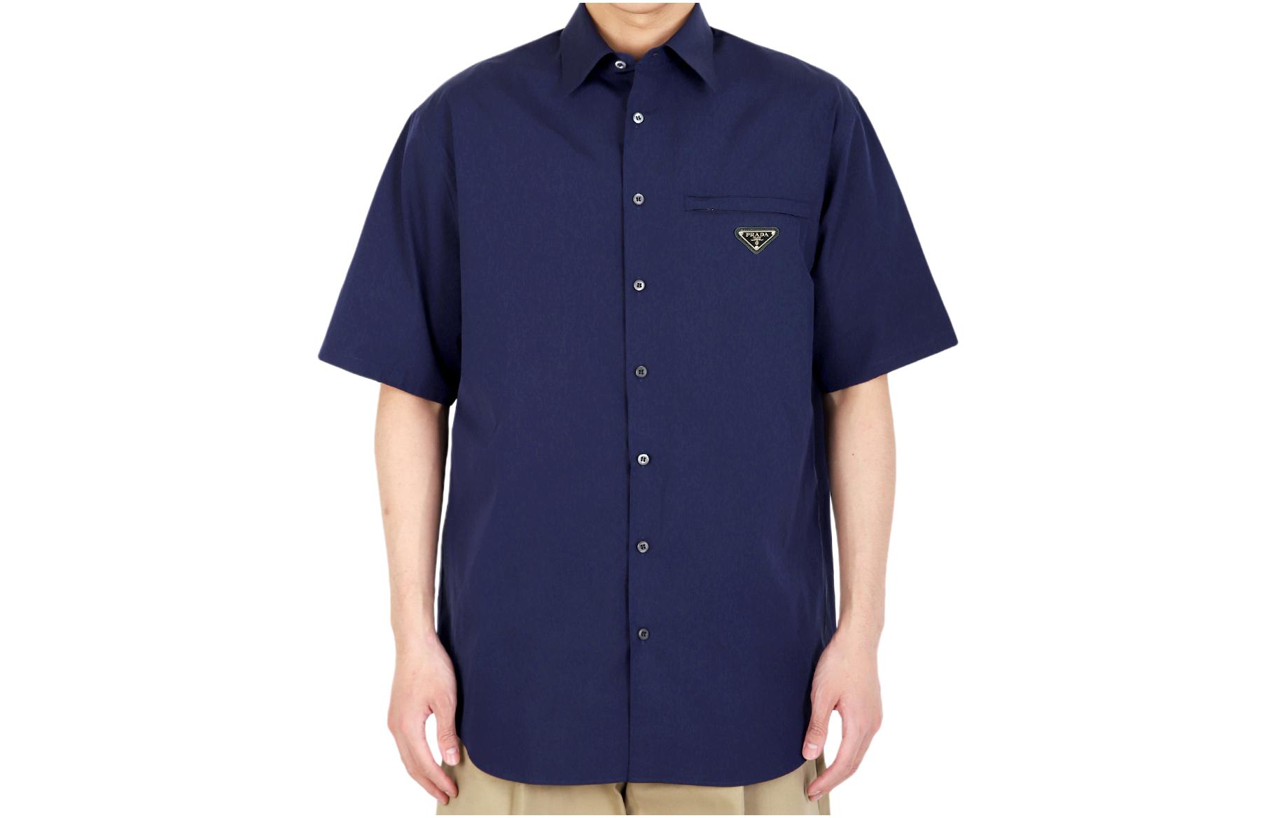 PRADA  Navy Blue Short Sleeve Button-Up Shirt UCS503-1XV2-F0021