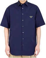 PRADA Navy Blue Short Sleeve Button-Up Shirt UCS503-1XV2-F0021 PRADA Navy Blue Short Sleeve Button-Up Shirt UCS503-1XV2-F0021