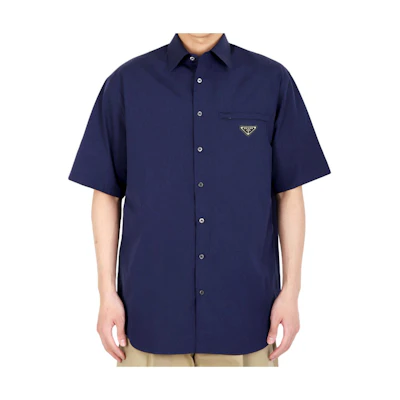 PRADA Navy Blue Short Sleeve Button-Up Shirt UCS503-1XV2-F0021