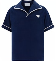PRADA Navy Blue Striped Logo Print Short Sleeve Polo Shirt. SC751-1ZR3-F0008-S-OOO PRADA Navy Blue Striped Logo Print Short Sleeve Polo Shirt. SC751-1ZR3-F0008-S-OOO