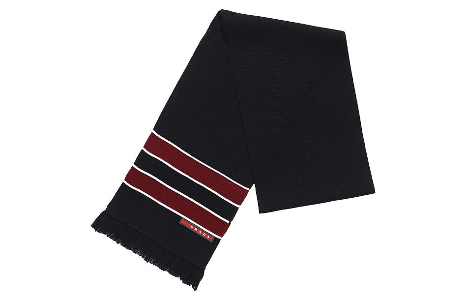 Lookbook PRADA 海军蓝流苏针织围巾简约logo设计 SMS191-KUS-F0008