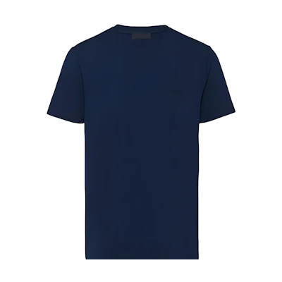 PRADA Navy Stretch Cotton Crewneck Slim Fit Short Sleeve T-Shirt UJM564-1UOR-F0124-S-092