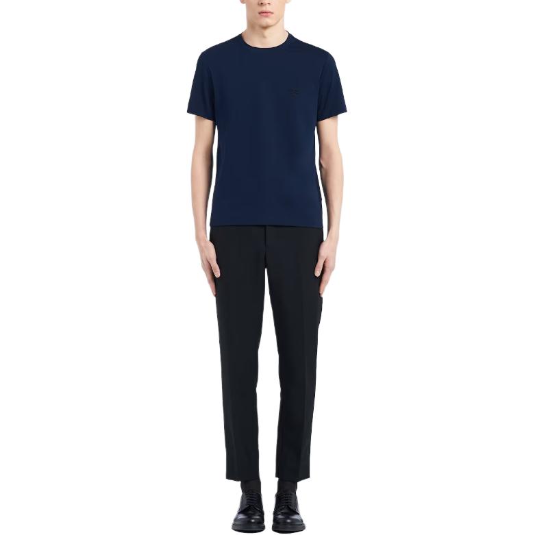 Lookbook 프라다 네이비 스트레치 코튼 크루넥 슬림핏 반팔 티셔츠 UJM564-1UOR-F0124-S-092
