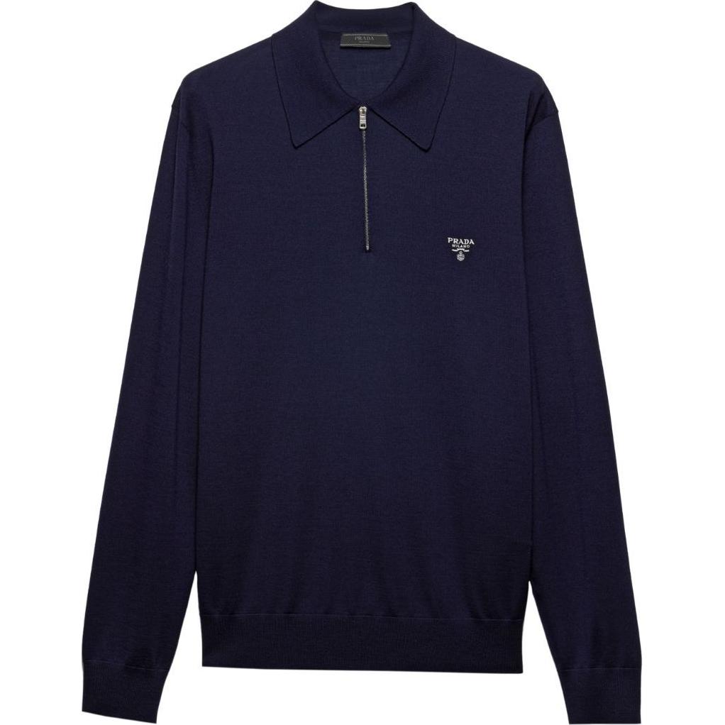 PRADA  Navy Wool Half-Zip Sweater with Embroidered Logo FW24 UMB815-1164--S-OOO