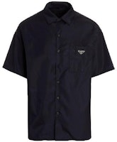 PRADA Nylon Short Sleeve Shirt with Triangle Logo in Navy Blue. SC608-1WQ8-F0SVF-05 PRADA Nylon Short Sleeve Shirt with Triangle Logo in Navy Blue. SC608-1WQ8-F0SVF-05