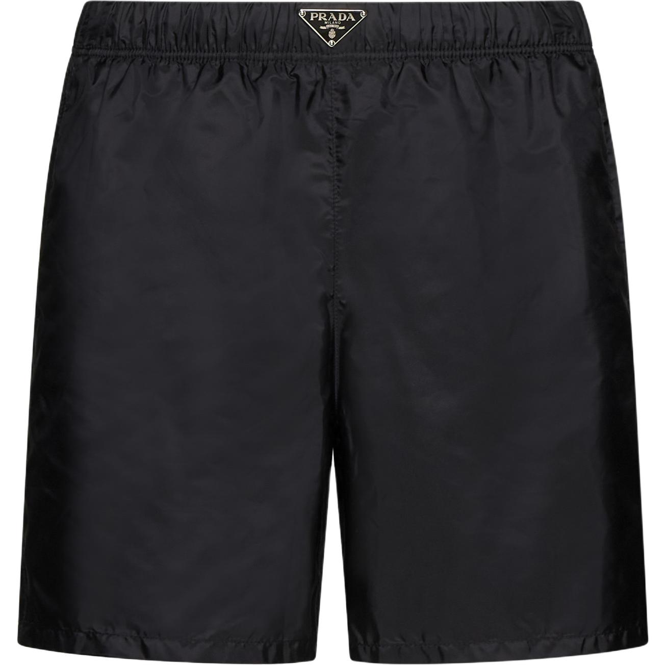 PRADA  Re-Nylon Swim Trunks Black Elastic Waist Loose Fit Swim Shorts UB372-1WQ9-F0002-S-OOO