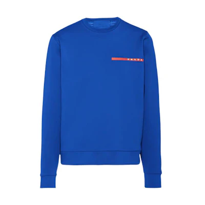 PRADA Re-Nylon Two-Tone Logo Knit Sweatshirt Deep Blue. SJN261-LJ4-F0C2V-S-202