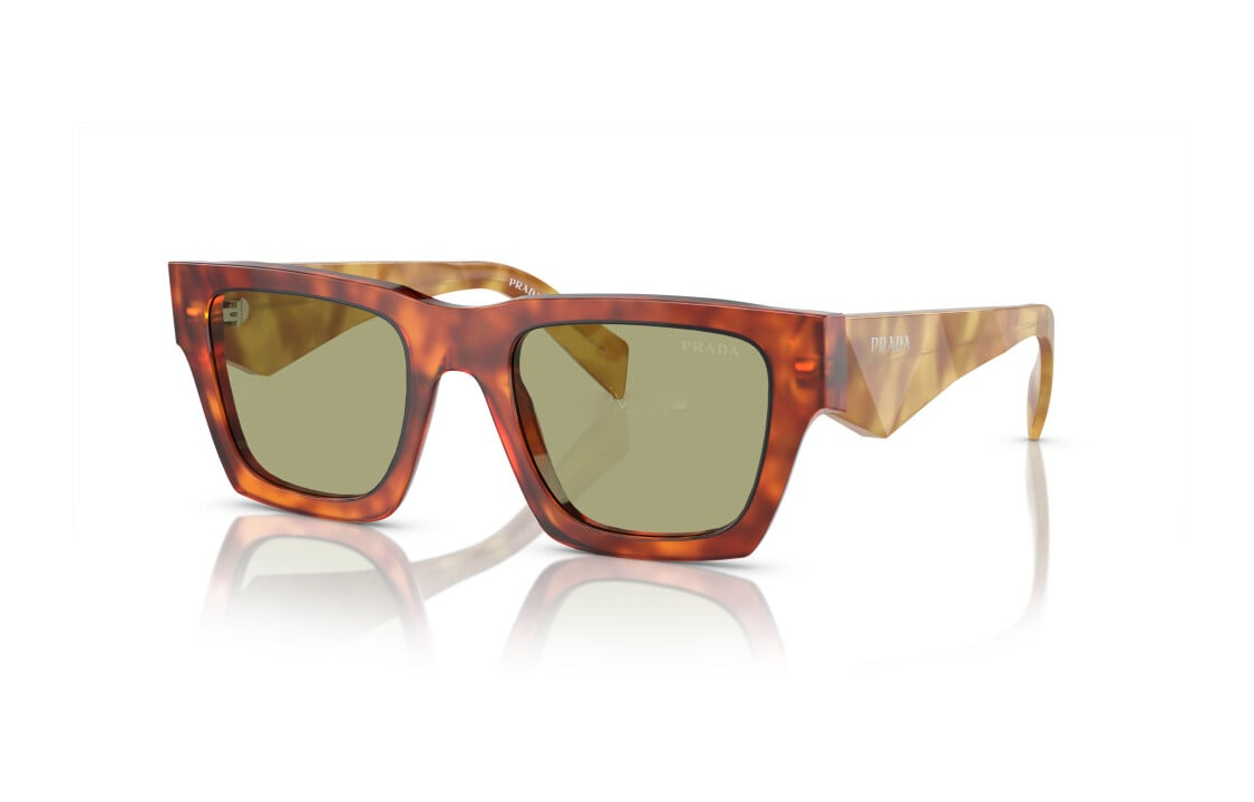 PRADA  Rectangular Acetate Tortoiseshell Sunglasses with Letter Temples. PRA06S11P60C
