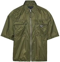 PRADA Short-Sleeve Light Re-Nylon Zip Shirt in Green. SC758-1WQ9-F0161-S-OOO PRADA Short-Sleeve Light Re-Nylon Zip Shirt in Green. SC758-1WQ9-F0161-S-OOO