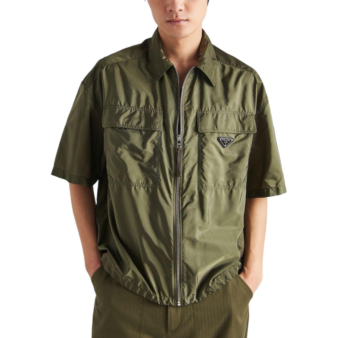 Purchase PRADA 短袖輕量再生尼龍拉鍊襯衫 綠色款 SC758-1WQ9-F0161-S-OOO