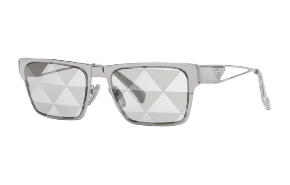 PRADA  Silver Rectangular Metal Sunglasses with Cut-Out Logo. PR71ZS1BC08V