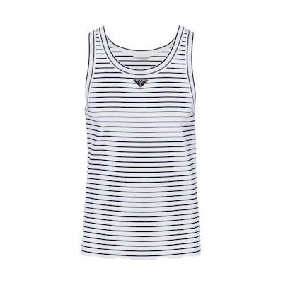 PRADA Sleeveless Striped Cotton Top Multicolor Crewneck Vest. UJT109-111L-F0UB0-S-222