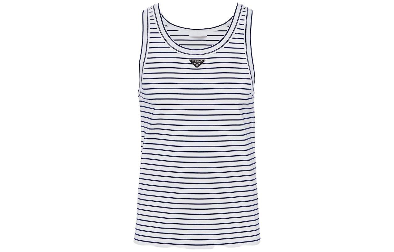 Order PRADA Baju Tanpa Lengan Bergaris Kapas Pelbagai Warna Crewneck Vest. UJT109-111L-F0UB0-S-222