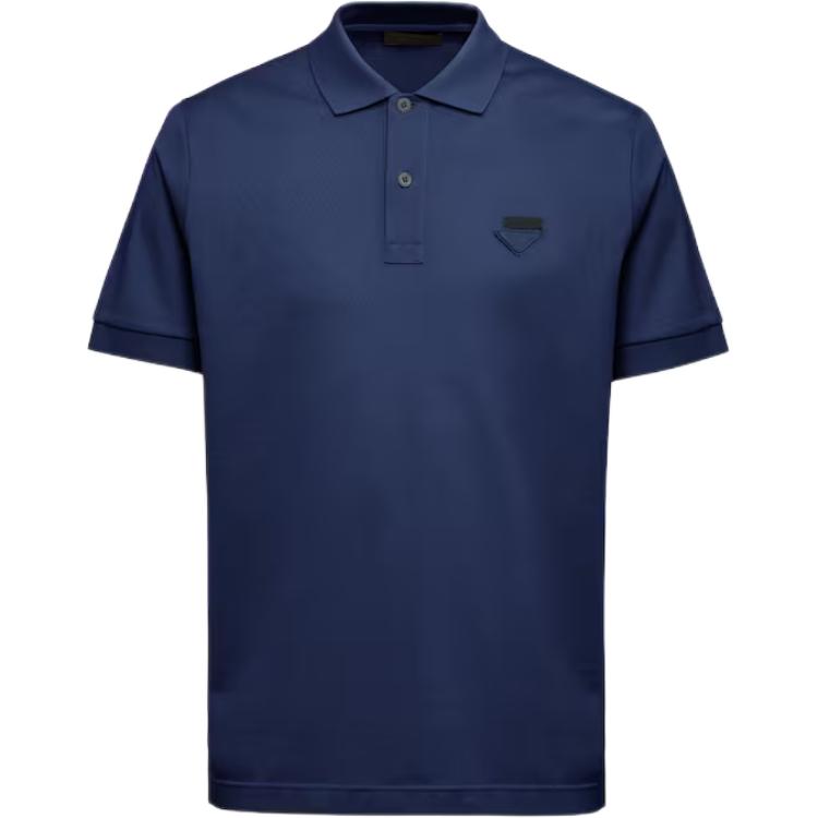 PRADA  Slim Fit Blue Polo Shirt with Logo Design Short Sleeves. UJN444-XGS-F0124-S-WEO