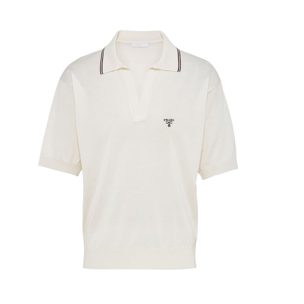 PRADA  Slim Fit Short Sleeve Polo Shirt White UMB765-14HB-F0009-S-OOO