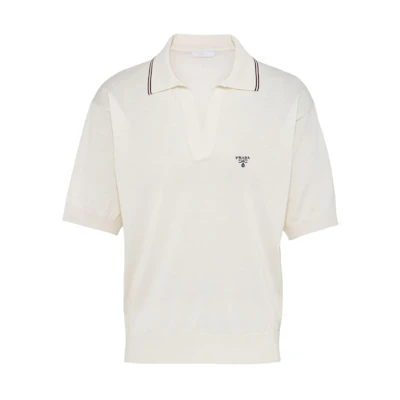 PRADA Slim Fit Short Sleeve Polo Shirt White UMB765-14HB-F0009-S-OOO