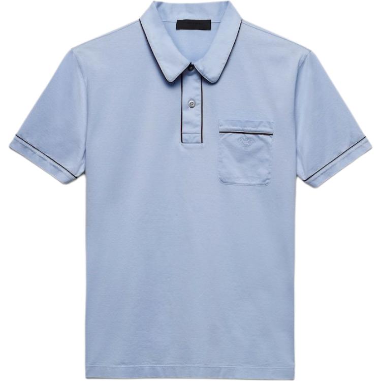 PRADA  Slim Fit Solid Color Short Sleeve Polo Shirt Blue UJN914-15DI-F0FQ3-S-OOO