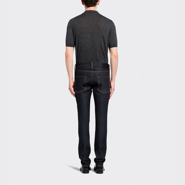 Shop PRADA  Slim Fit Straight-Leg Jeans Mid-Waist Pocket Detail Deep Blue GEP316-1WQV-F0008-S-202