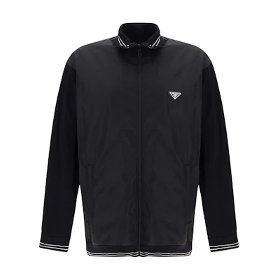 PRADA Solid Black Zip-Up Stand Collar Long Sleeve Jacket UJL42B-1YR5-F0806-S-OOO