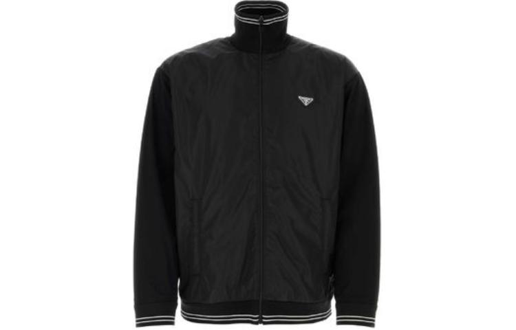 Order PRADA Jaket Hitam Pejal Berzip Leher Berdiri Lengan Panjang UJL42B-1YR5-F0806-S-OOO