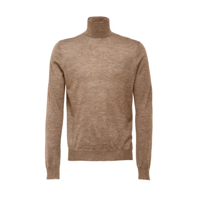 PRADA Solid Brown High-Neck Slim-Fit Sweater Long Sleeve Pullover UMR185-1N2W-F0040