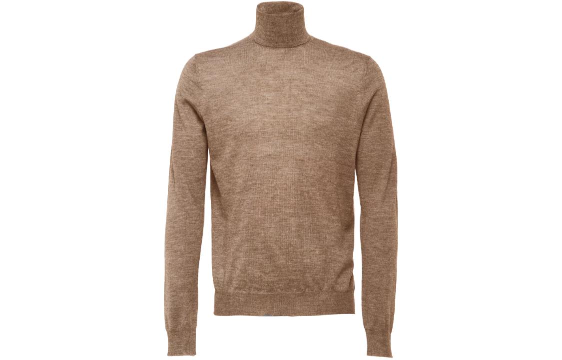 Order PRADA  Solid Brown High-Neck Slim-Fit Sweater Long Sleeve Pullover UMR185-1N2W-F0040