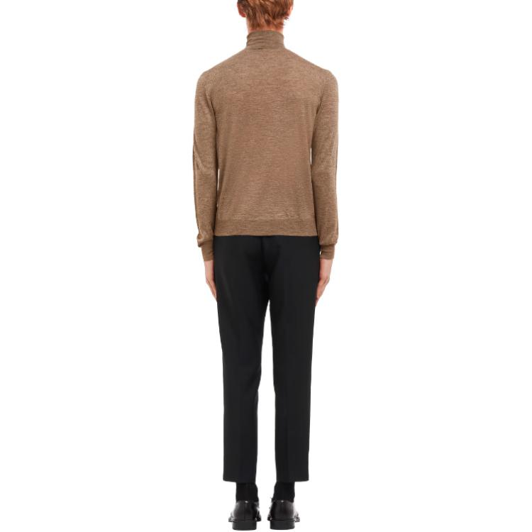 Shop PRADA  Solid Brown High-Neck Slim-Fit Sweater Long Sleeve Pullover UMR185-1N2W-F0040