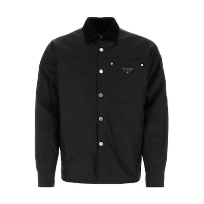 PRADA Solid Color Button-Up Long Sleeve Shirt - Black SC713M-1WQ8-F0002-S-232
