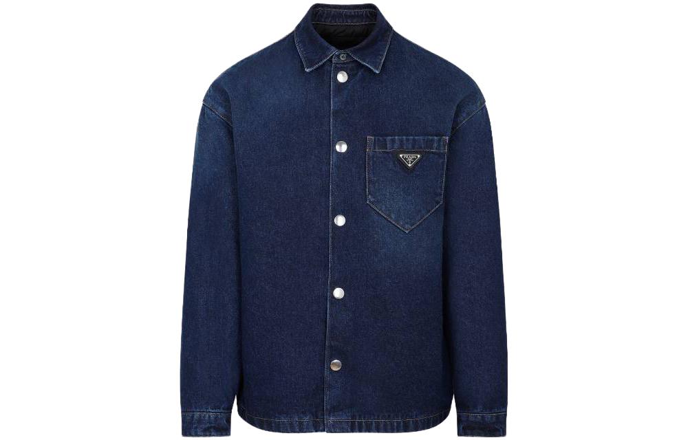 PRADA  Solid Color Button-Up Long Sleeve Shirt Blue GEC071-13HO-F0008