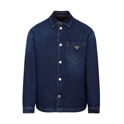 PRADA Solid Color Button-Up Long Sleeve Shirt Blue GEC071-13HO-F0008