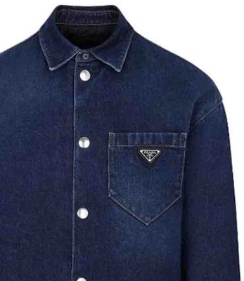 PRADA Solid Color Button-Up Long Sleeve Shirt Blue GEC071-13HO-F0008 Details for PRADA Solid Color Button-Up Long Sleeve Shirt Blue GEC071-13HO-F0008