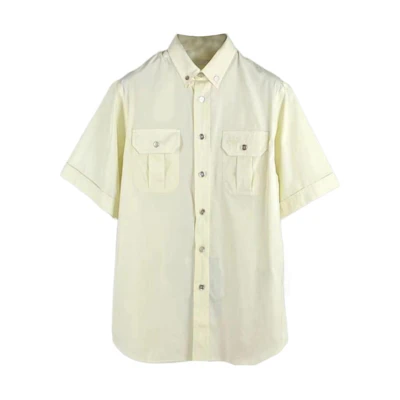 PRADA Solid Color Short-Sleeve Button-Up Shirt Yellow. UCS447-10IV-F0032