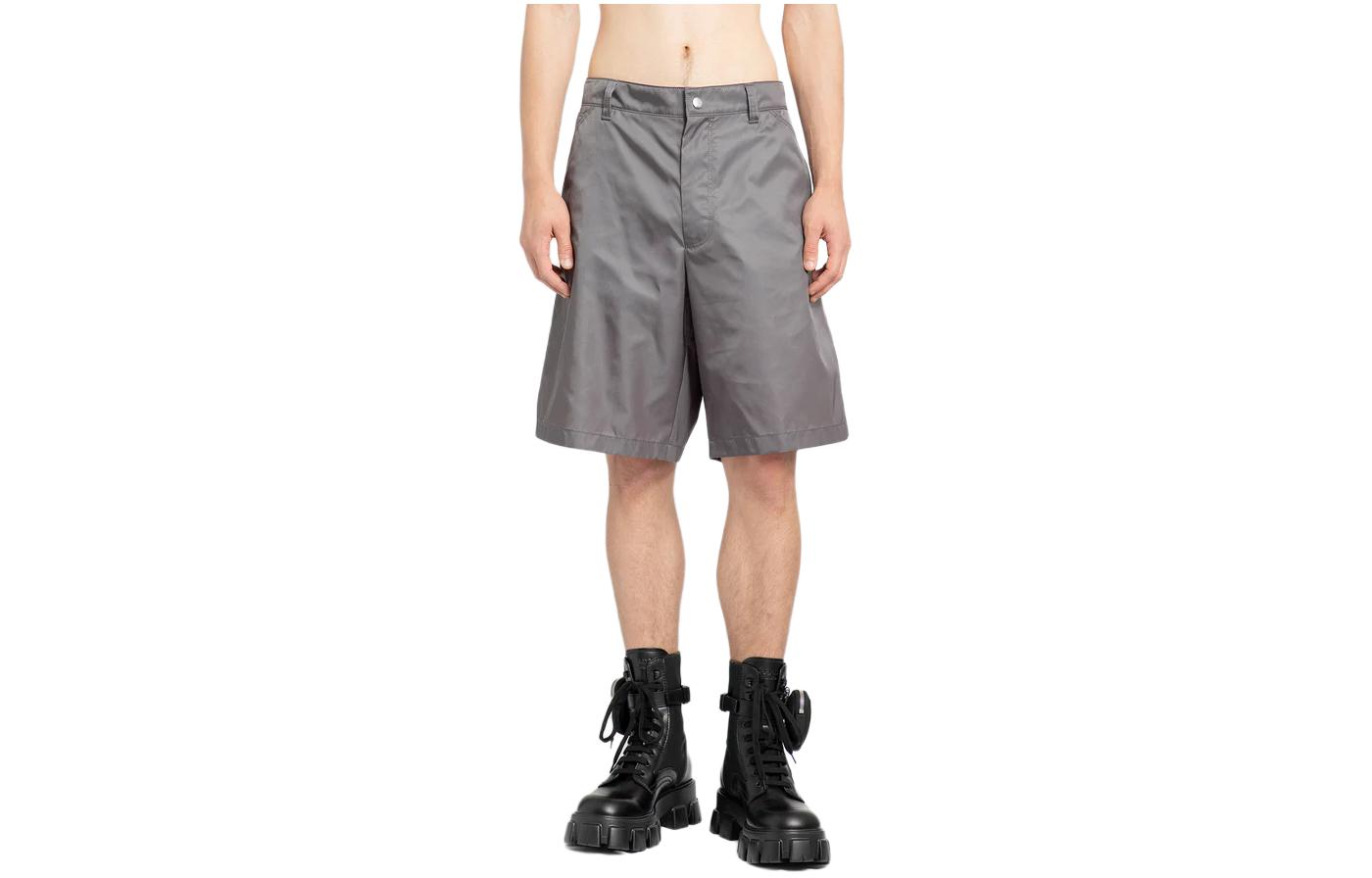 Order PRADA 純色拉鍊休閒短褲 灰色 SPH292-1WQ8-F0D65-S-222