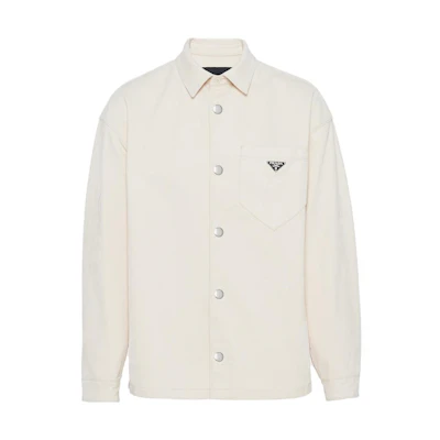 PRADA Solid Logo Button-Up Long-Sleeve Shirt Beige GEC089-13HQ-F0ABR-S-232