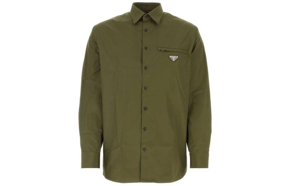 PRADA  Solid Logo Collared Long-Sleeve Shirt Green UCN549-1XV2-F0161-S-OOO
