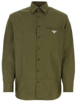 PRADA Solid Logo Collared Long-Sleeve Shirt Green UCN549-1XV2-F0161-S-OOO PRADA Solid Logo Collared Long-Sleeve Shirt Green UCN549-1XV2-F0161-S-OOO