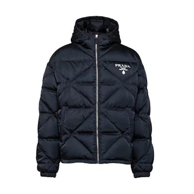 PRADA Solid Logo Hooded Down Jacket - Blue. SGC114-1WQ8-F0SVF-S-222