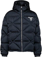Order PRADA 固體標誌連帽羽絨外套 - 藍色 SGC114-1WQ8-F0SVF-S-222