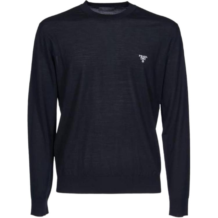 PRADA  Solid Logo Slim Fit Long Sleeve Knit Sweater - Navy Blue UMB2641ZLES212-F0002