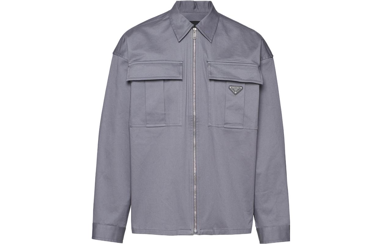 PRADA  Solid Logo Zipper Jacket in Iron Grey. SC715-108I-F0D65-S-232