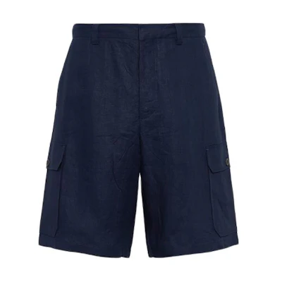PRADA Solid Mid-Waist Straight Casual Shorts Blue. SPH386-11T7-F0SVF-S-OOO