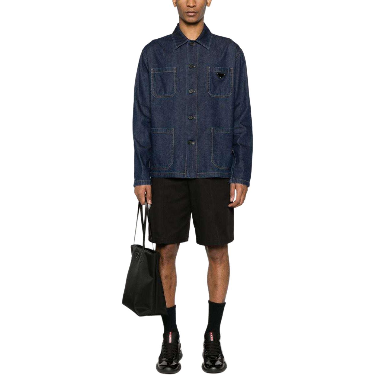 Lookbook PRADA Jaket Denim Solid Multi-Poket Single-Breasted Biru Gelap. GEB256-14PW-F0008-S-OOO