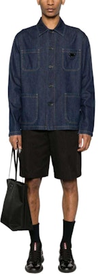 PRADA Jaket Denim Solid Multi-Poket Single-Breasted Biru Gelap. GEB256-14PW-F0008-S-OOO Lookbook PRADA Jaket Denim Solid Multi-Poket Single-Breasted Biru Gelap. GEB256-14PW-F0008-S-OOO