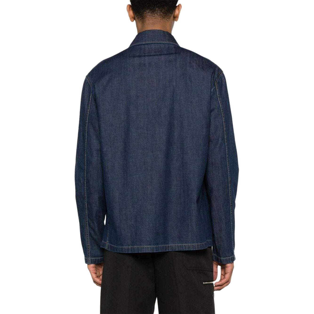 Shop PRADA Jaket Denim Solid Multi-Poket Single-Breasted Biru Gelap. GEB256-14PW-F0008-S-OOO