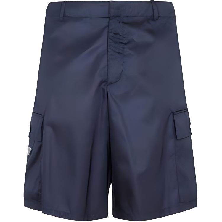 PRADA  Solid Navy Blue Straight Shorts with Zipper. SPH244-1WQ8-F0SVF
