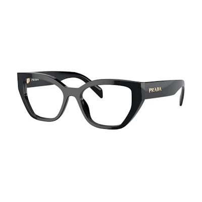 PRADA Square Acetate Optical Glasses with Engraved Temple Design - Black PRA16V16K1O1