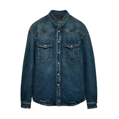 PRADA SS24 Solid Color Denim Long Sleeve Shirt - Blue GEC104-10UJ-F0008-S-OOO