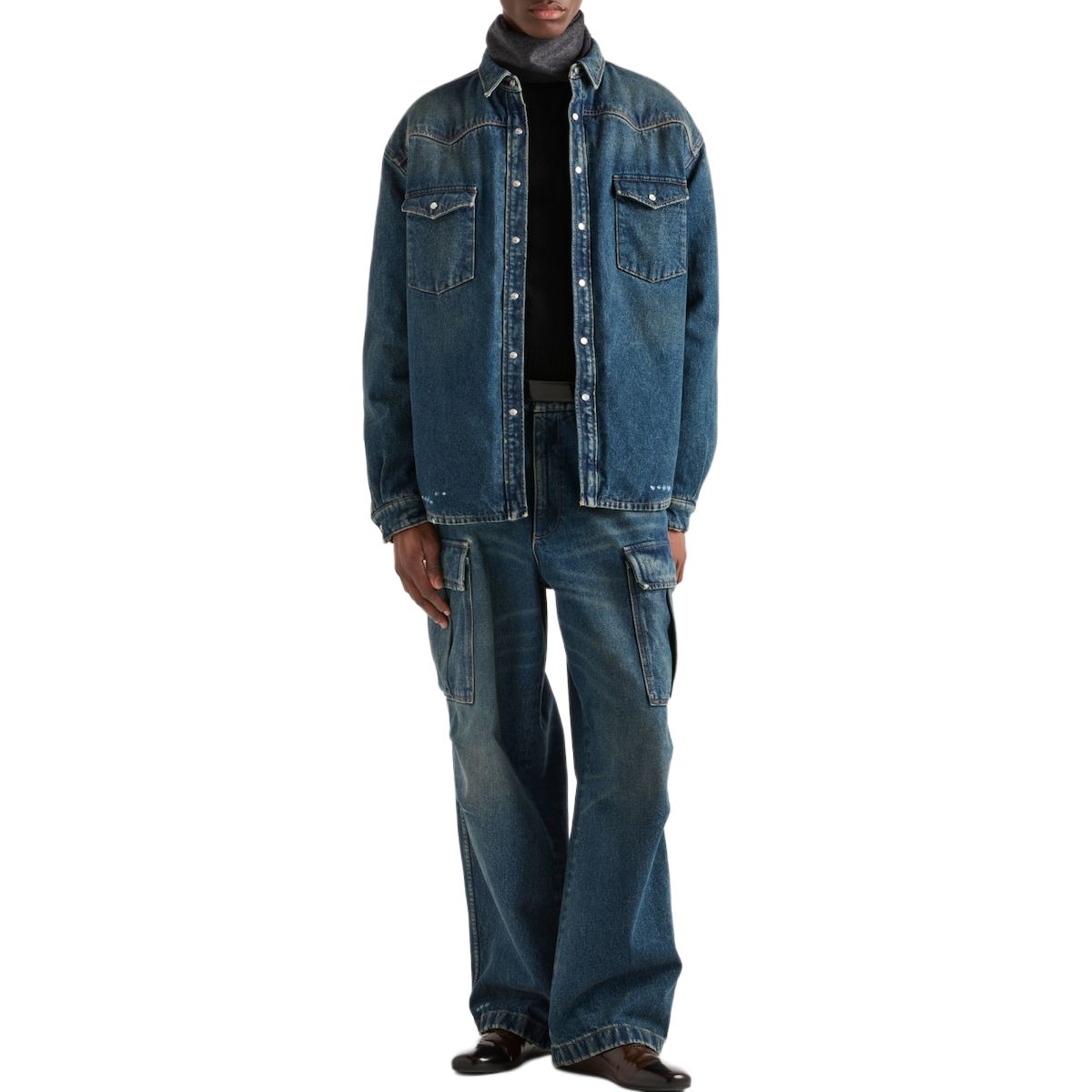 Lookbook PRADA  SS24 Solid Color Denim Long Sleeve Shirt - Blue GEC104-10UJ-F0008-S-OOO